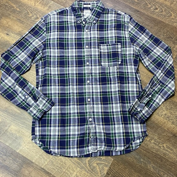 J. Crew Indian Madras Plaid Shirt Mens Large Multicolor Blue Slim Fit Button Up - Picture 2 of 11